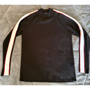 Forever 21 Sweater Mens Medium Black Pullover Mock Neck Long Sleeve Stripped